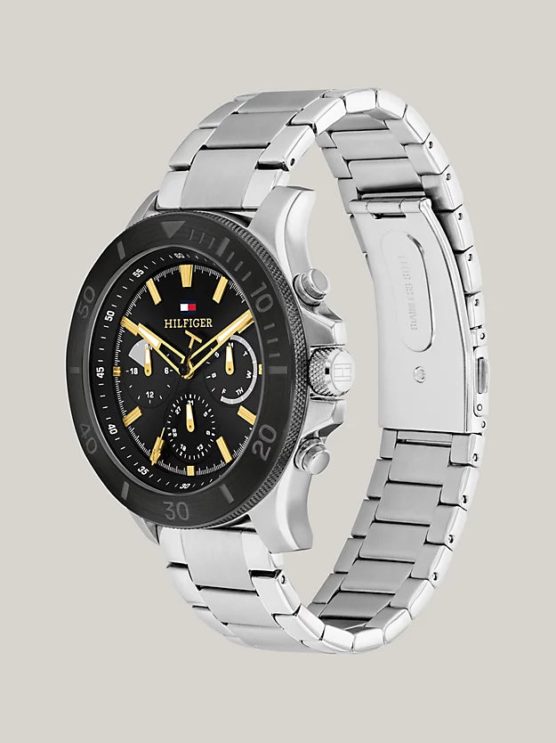 Tommy Hilfiger - Herrenuhr Edelstahl mit schwarzen Ziffernblatt