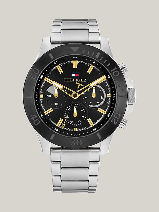 Tommy Hilfiger - Herrenuhr Edelstahl mit schwarzen Ziffernblatt